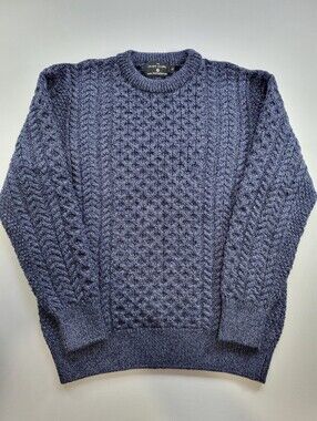 The Irish Store 100% Merino Wool Dark Blue Chunky Cable Knit Sweater